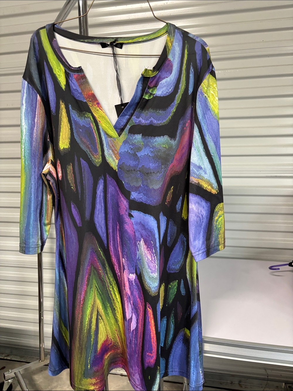 Colorful Abstract V-Neck Tunic Dress Multicolor